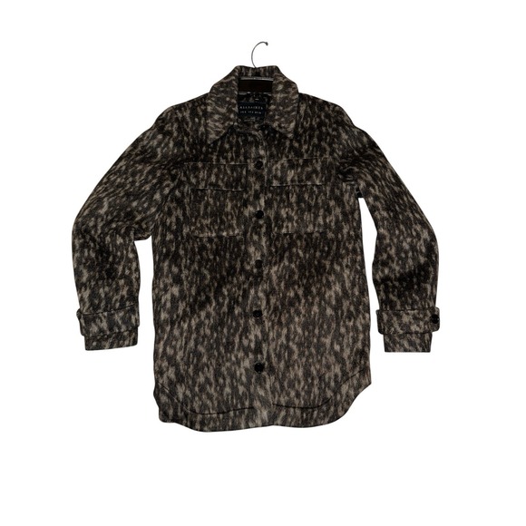 AllSaints Jessa Leppo Wool Blend Coat‎ Shacket Jacket Size 2 Animal Print AOP - Picture 3 of 16